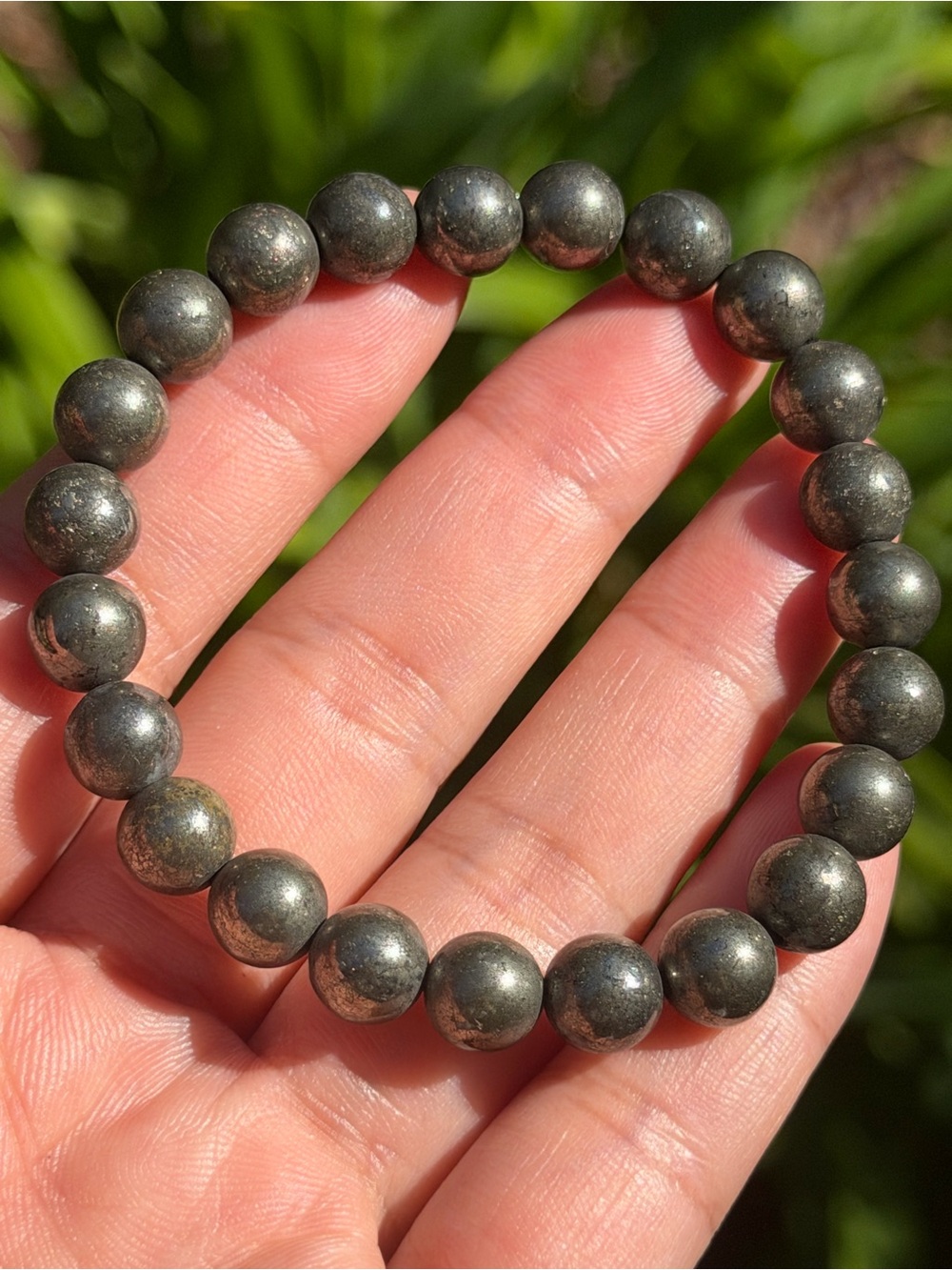 Pyrite Bead Stretch Bracelet – Metallic Gray. Palo